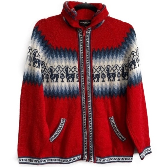 ALPACACONNECTION Alpaca Fair Isle Zip-Up Front Hooded Sweater,All Products : American Fashion Style Bags On Sale
